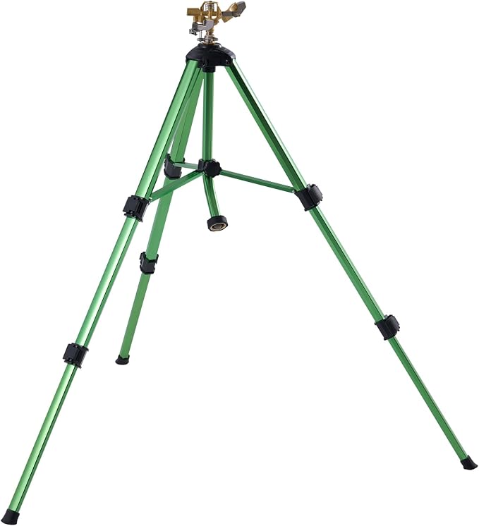 VEVOR Impact Sprinkler on Tripod Base, Heavy Duty Tripod Sprinklers with Brass Head & 3/4" Connector, 360 Degree Large Area Coverage Irrigation Sprinkler, Adjustable Heights, for Yard Green