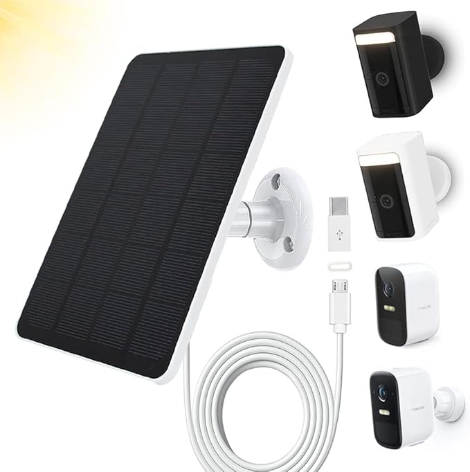 Solar Panel Compatible with WYZE Battery Cam Pro, EufyCam 2C/2C Pro, 4W 5V Solar Panel with 10ft Micro USB Charging Cable for Outdoor Battery Security Camera, Tpye C Adapter, Adjustable Wall Mount