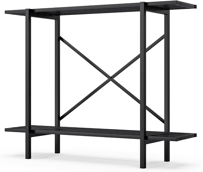 Zhongma 2 Tier Window Height Metal Sturdy Heavy Plant Stand, Narrow Plant Stand Indoor and Outdoor, L35.43 x W10.3 x H27.5 inch, 440 LBS Capacity & Heavy Duty Construction