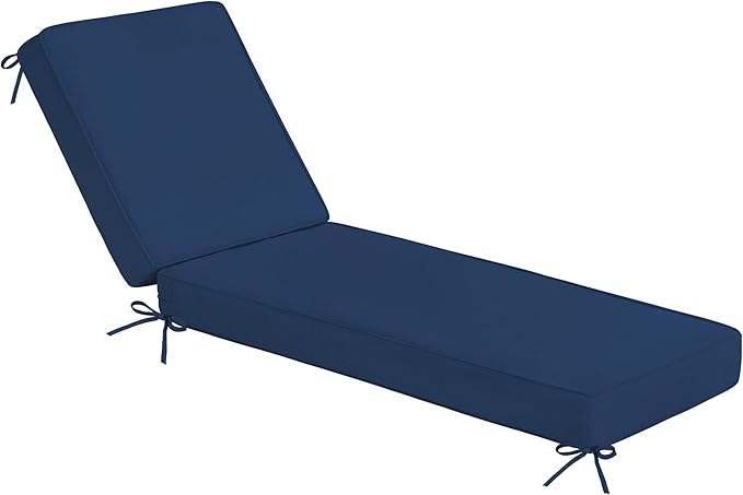 Sundale Outdoor Olefin Chaise Lounge Cushion, Water-Resistant Patio Lounge Chair Cushion, Thick Lounger Pad with 4 Straps Dark Blue, 80 x 26 x 4 Inches