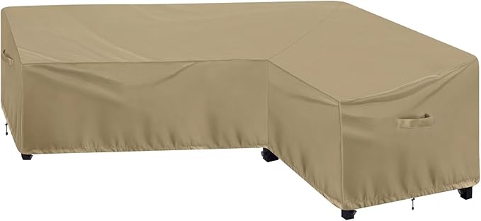 OutdoorLines Waterproof Outdoor Patio Sectional Cover - UV Resistant & Windproof L-Shaped Patio Furniture Covers for Deck, Lawn and Backyard, 420D Heavy Duty Couch Cover, Right Facing, 104"x83", Camel
