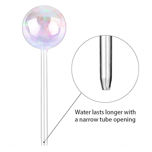 Tomorotec [4 PCS] Light Iridescent Rainbow Gradient Color Clear Glass Self-Watering System Spikes, Automatic Plant Waterer Bulbs