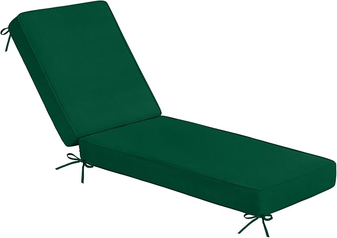 Sundale Outdoor Olefin Chaise Lounge Cushion, Water-Resistant Patio Lounge Chair Cushion, Thick Lounger Pad with 4 Straps Dark Green, 72 x 21 x 4 Inches