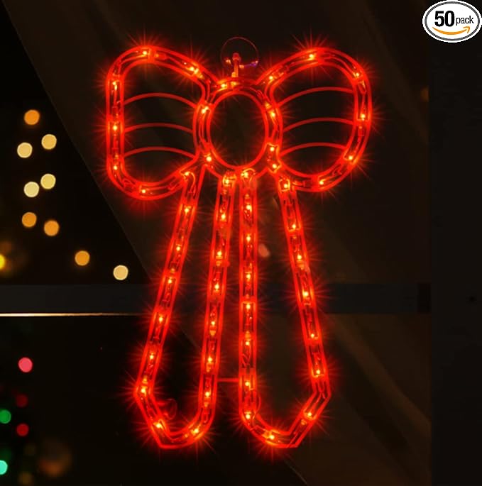 Christmas Window Silhouette Lights, 50 Count Incandescent Mini Light, Red, for Holiday Indoor Wall Door Glass Decor