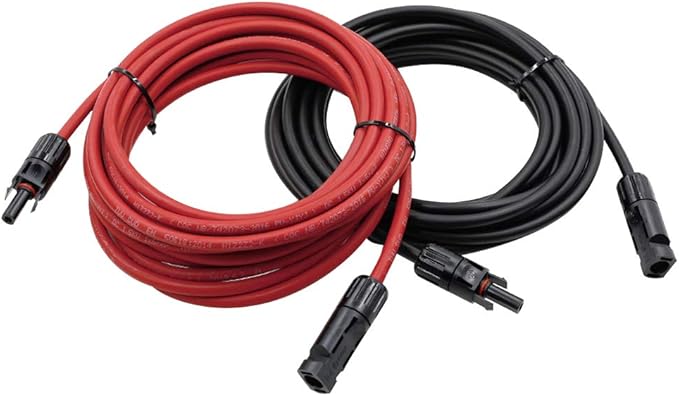 15FT Black + Red 10AWG(6mm²) Solar Panel Extension Cable Wire, Solar Adaptor Cable with Female and Male Connector - Set of 2