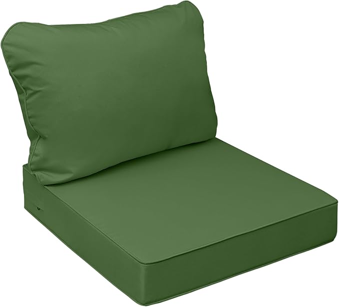 AAAAAcessories Outdoor Seat Cushions for Chairs, Fade-Resistant, Waterproof Patio Furniture Replacement Cushions, 22" x 22" x 3" + 22" x 17", Dark Moss Green