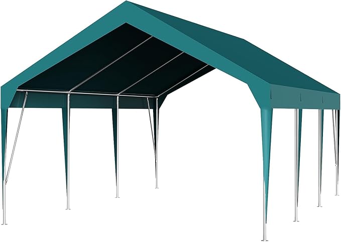 10×20FT Heavy Duty Carport Canopy - Waterproof, UV Resistant Portable Garage Shelter for Cars, Vehicles & Outdoor Storage (Green)