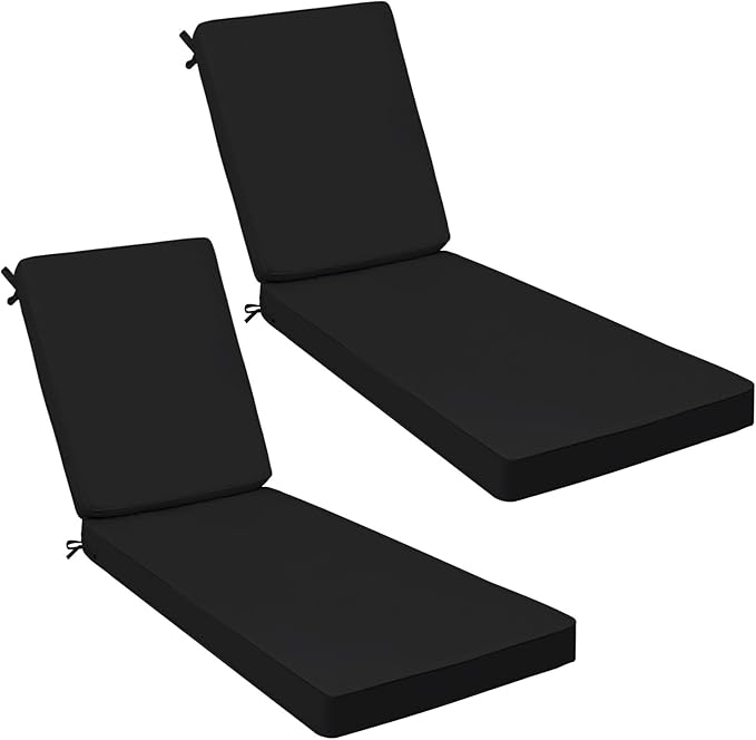 AAAAAcessories Outdoor Chaise Lounge Cushions, Fade-Resistant, Waterproof Patio Furniture Replacement Cushions, 72" x 21" x 3", Set of 2, Charcoal Black