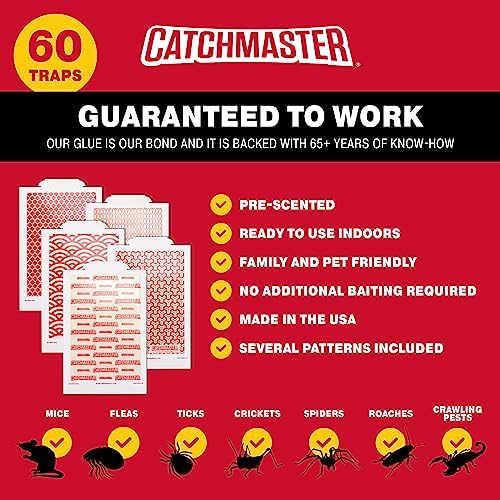 Catchmaster Pro Strength Mouse & Crawling Insect Glue Trap Set, 60-Pack & 12-Pack Sticky Pest Control Adhesive for Catching Bugs, Rats & Rodents