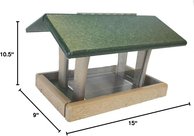 Birds Choice SN4-200S Four-Sided Hopper Feeder, Recycled Bird Feeder, Medium, Taupe/Green