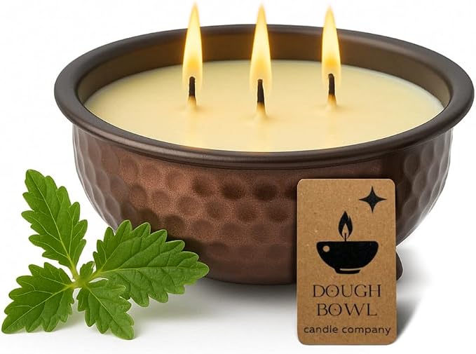 Dough Bowl Candle Co. Citronella Candle - Insect Repellent in Fire Pit Design, 3 Wick Patio Accessories for Glamping, Deck, Patio, Back Yard, Indoor and Outdoor Candles for Summer, 50 Hour Burn Time