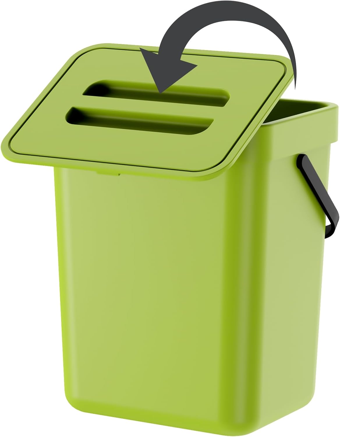 Compost Bin Kitchen, for use on Countertops or Under Sinks, Hanging Trash Can with Lid, for Cupboard/Bathroom/Bedroom/Office/Camping, Mountable Indoor Compost Bucket(Green 0.8 Gallon/3L)