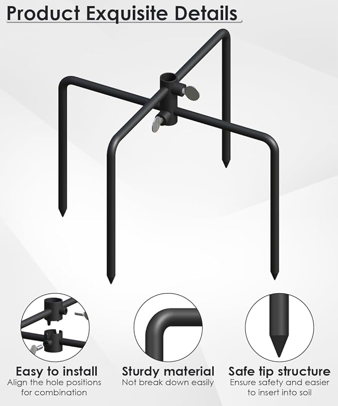 Mocomax Pole Stabilizer Stand Base Applies to 0.39" to 0.7" Shepherds Hook, Outdoor Bird Feeder Pole Stabilizer Support with 4 Prongs, Metal Holder Base for Birdhouse, Flagpole, Umbrellas, Black