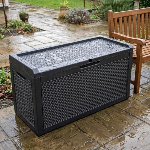 60 Gallon Deck Box, Waterproof Resin Outdoor Storage Box with Lockable Lid, Patio Storage Box Featuring Fade Resistant for Patio Furniture Cushions, Pool Accessories, Garden Tools, Black