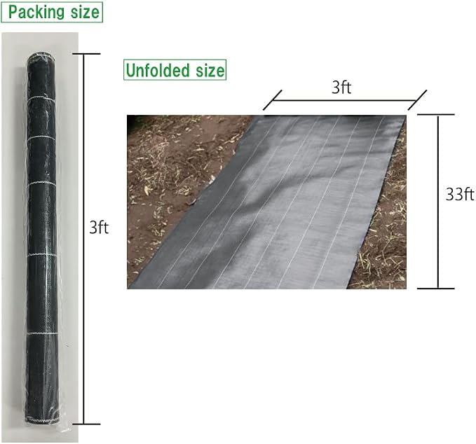 15Y Heavy-Duty Thick Weed Barrier Landscape Fabric – Polypropylene, Black, 3 ft × 32.8 ft (1 m × 10 m) – Heavyweight Weed Barrier Fabric, Weed Tarp for Garden & Lawn Weed Control