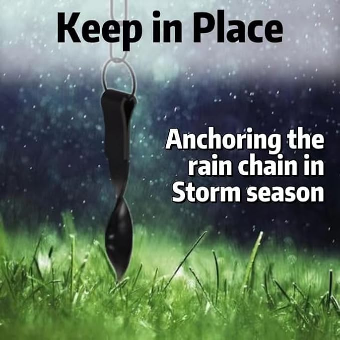 Rain Chain Anchor Stake for Copper Gutter Chains, 30'' Powder Coated Iron Downspout Chains Anchoring, Universal Fit Outside Rain Catcher System Accessories, Replacement for Basin and Barrel in Summer.