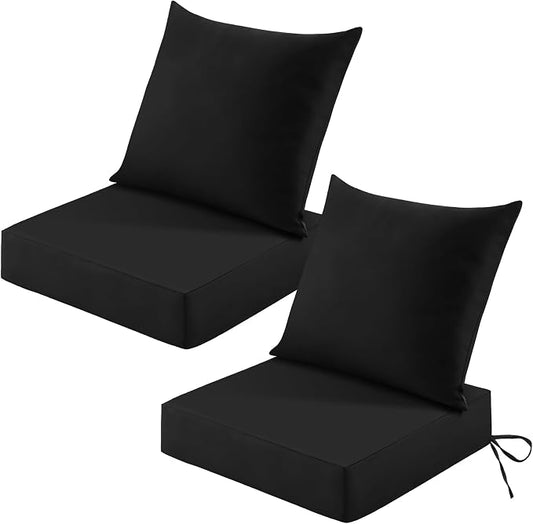 Patio Cushions for Outdoor Furniture, 24x24 Outdoor Couch Cushions, Waterproof & Fade-Resistant Patio Chair Cushions with Removable Cover, Replacement Outdoor Deep Seat Cushion, Black (Set of 2)