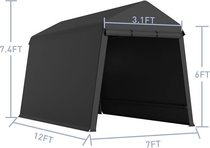 7x12FT Outdoor Storage Shelter UV Resistant Portable Garage Tent with Roll Up Doors