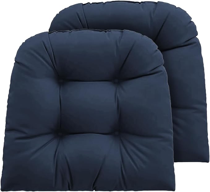 Outdoor Chair Cushions Set of 2, 19x19x4 Inch Seat Pads with Ties for Patio Wicker Chairs Garden Dining Chair, Indoor Outside Use, Fade-Resistant & Waterproof, Dark Blue