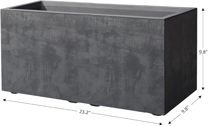Deroma Millennium Planter | 23” x 10” x 10" Rectangle | Light & Durable Plastic | Indoor or Outdoor Pot for Patio/Porch | Includes Water Reserve & Drain Plug | Pot for Plants, Flowers, Garden | Black