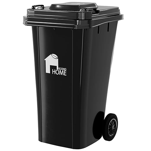 EconoHome Outdoor Garbage Can with Lid - 32 Gallon Trash Can for Backyard, Deck, Garage - Dual Wheels, Extra Heavy-Duty, Durable Handle - Versatile Home & Commercial Storage Container - Black, 1-Pack