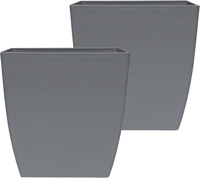 The HC Companies Aria Self Watering Square Plant Pot w/Drainage - Classic Planters for Outdoor Plants & Indoor Plants - Lightweight & UV-Resistant Plastic Pots for Plants (6" Warm Gray, Pack of 2)
