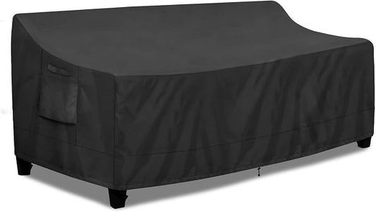 PureFit Outdoor Couch Cover Waterproof Patio Sofa Furniture Covers, 4-Seater Outdoor Cover with Air Vent and Handles, 104W x 40D x 35H Inches, Black