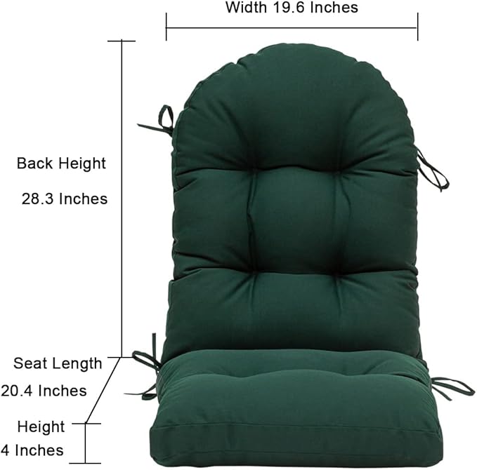 QILLOWAY Outdoor High Back Chair Cushion for Adirondack, All Weather Rocking Chair Cushions Thick Padded Replacement for Patio Furniture Set of 4,Mallard, Forest Green