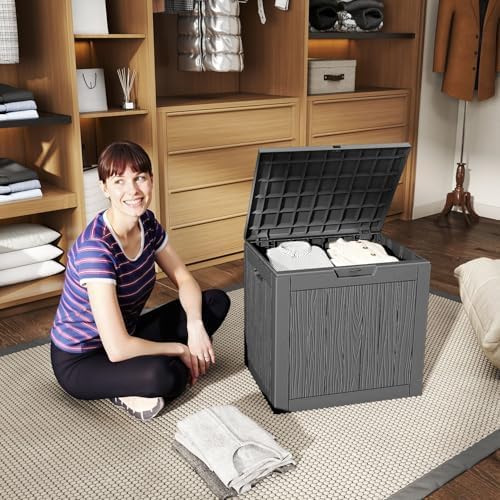 30 Gallon Deck Box, Waterproof Resin Outdoor Storage Box with Lockable Lid, Patio Storage Box Featuring Fade Resistant for Patio Furniture Cushions, Pool Accessories, Garden Tools, Black
