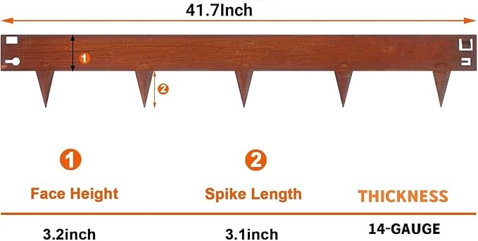 41" L X 6.3" H Corten Steel Landscape Edging,Metal Lawn Edging,6 Pack | Garden Edging Border,Hammer-in,No Dig,For Landscaping, Flexible,For Garden, Lawn, Pathway, Yard