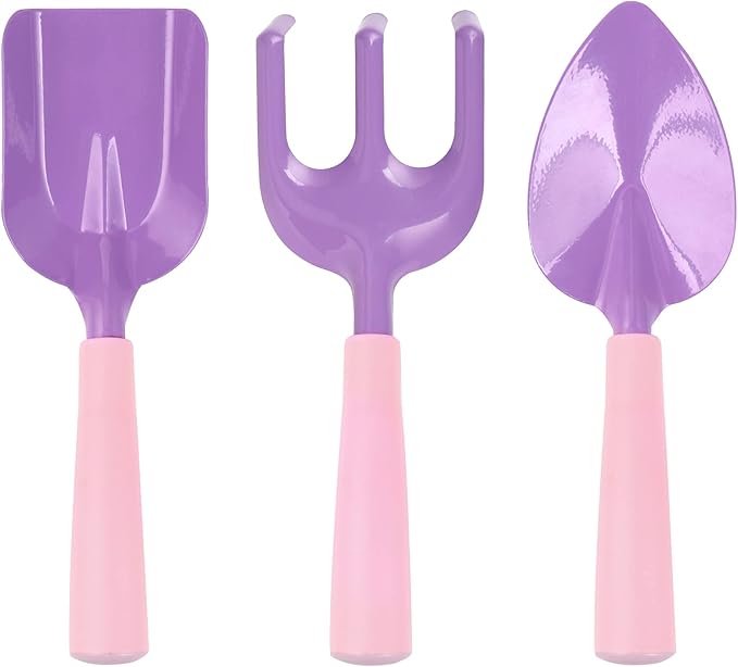 3 PCs Kids Gardening Set Trowel Rake Shovel Children's Garden Tools Pink Purple Kids Garden Tools Gardening Gifts for Kids Girls