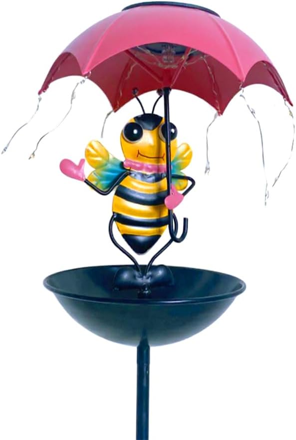 Fun Solar-Powered Bird Feeder with LED Honeybee Light - Vibrant Garden Decor, Weatherproof Feeding Device (Honeybee)