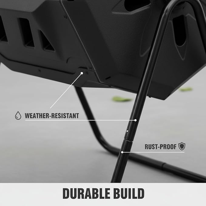 Outdoor Tumbling Composter, 43 Gallon Black Door, Fast Assemble Tumbling Composter, Dual Chamber Composter Tumbler, Rotating Compost Bin for Outside, Backyard, Garden and Yard