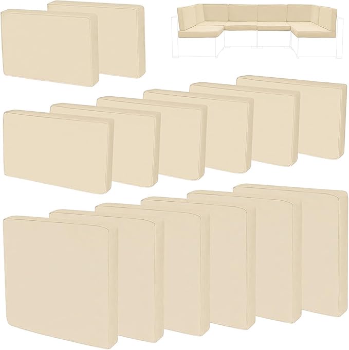 14Pieces Patio Cushion Covers Replacement Outdoor Couch Cushions Covers Splashproof Sofa Slipcovers Set with Zippers,Patio Furniture Protector Cover Only(Beige, 23.6×23.6×3.35 inches)