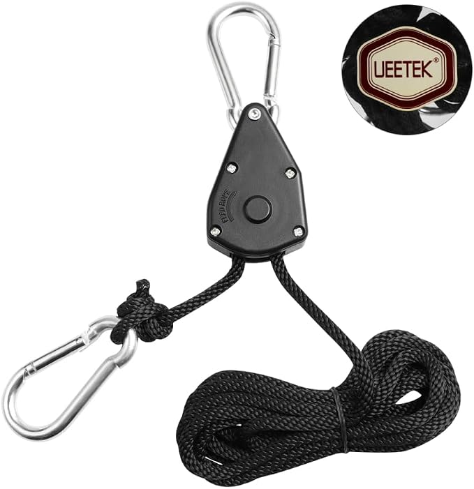 4-Pack Heavy Duty Adjustable Grow Light Ratchet Rope Hanger Yoyo – 68.9In Length, Braided Nylon & Stainless Steel, 150 lbs Load Capacity for Indoor/Outdoor Plant Lighting, Garden Tool Suspension