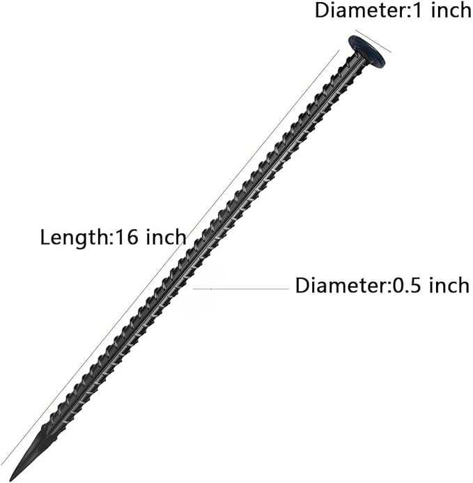 16 Inch Rebar Stakes, Ground Stake, 1/2 Inch Diameter，Galvanized Steel Ground Anchors, Landscpe Stakes, Heavy Duty Metal Spikes，Asphalt Anchor,Used for Speed Bump Wheel Stop and Camping (6 Pack)