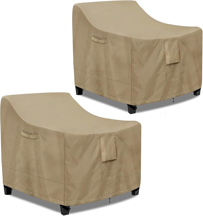 PureFit Outdoor Chair Covers Waterproof 2 Pack Patio Furniture Lawn Chair Covers for Outdoor Furniture with Air Vent and Padded Handles, Fits up to 28W x 30D x 31H Inches, Camel