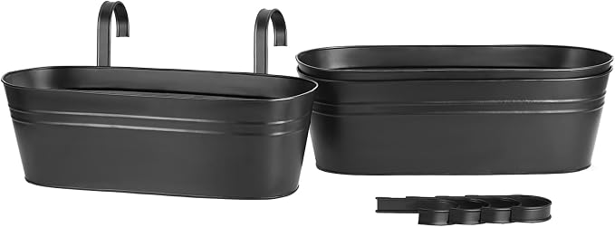 Dahey 3 Pcs 10.5 and 15.7 Inch Metal Iron Hanging Flower Pots for Railing Fence Hanging Bucket Pots Countryside Style Window Flower Plant Holder with Detachable Hooks for Garden Yard Home Decor