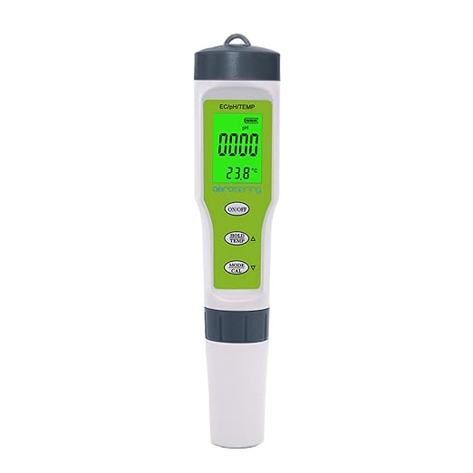 3-in-1 Waterproof Multifunction Digital Meter, Measures Electrical Conductivity (EC), pH and Temperature Functions Specially Designed for Hydroponic Systems