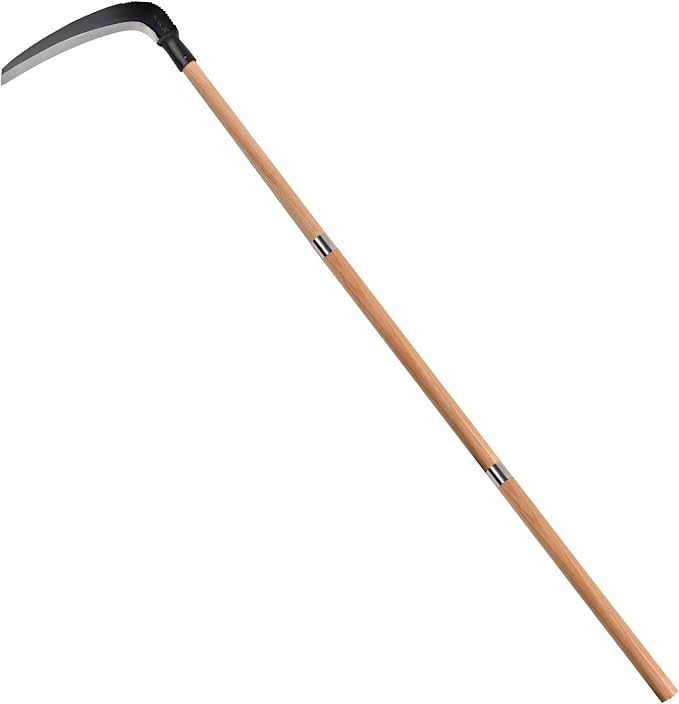 Solid Wood Long Handle Weeding Sickle, 30cm Extended Blade for Efficient Weed & Brush Clearing, 3-Section Adjustable Length, Heavy Duty Gardening Tool for Yard, Garden, Field and Ditch