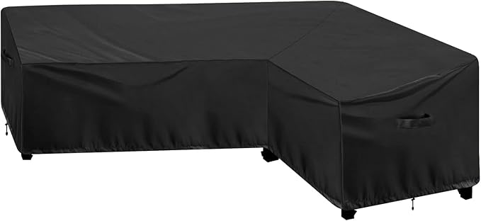 OutdoorLines Waterproof Outdoor Patio Sectional Cover - UV Resistant & Windproof L-Shaped Patio Furniture Covers for Deck, Lawn and Backyard, 420D Heavy Duty Couch Cover, Right Facing, 104"x83", Black