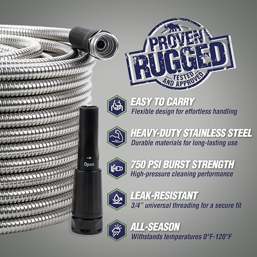 RUGGED RHINO Kneeling Pad, 17.5x11x1.3, Onyx Black and Metal Garden Hose, 25FT, Black Bundle