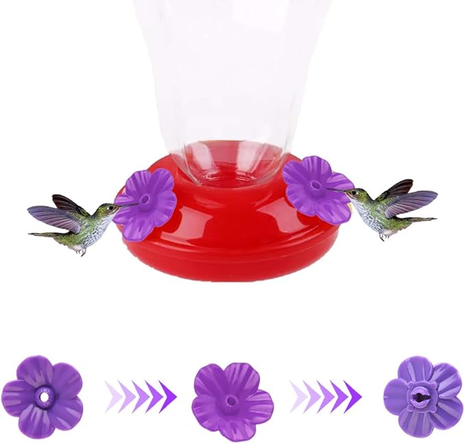 Hummingbird Feeder Replacement Parts - 16 PCS Purple Flowers, Bee Guards for Perky Pet Glass Plastic Base