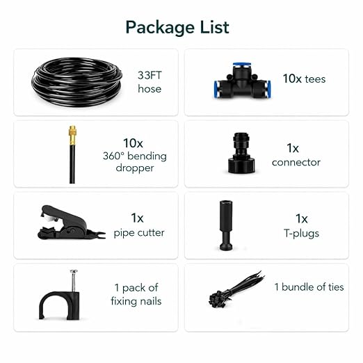 360° Adjustable Drip Irrigation System - Compatible 1/4" Irrigation System, 50FT Garden Watering Atomizing System with 15 Nozzles, Greenhouse Accessories for Yard, Lawn, Plants, Garden (33Ft)