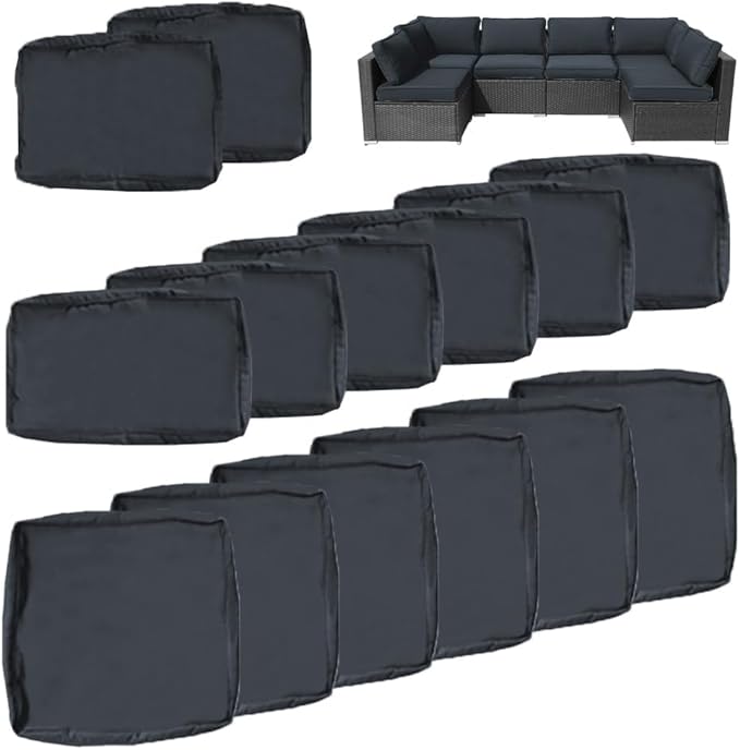 14Pcs Outdoor Cushion Covers Replacement Washable w/Zipper for 6-Seaters Sofa Patio Slipcovers Set Seat and Back Covers Only-25.6x25.6x3.9inch