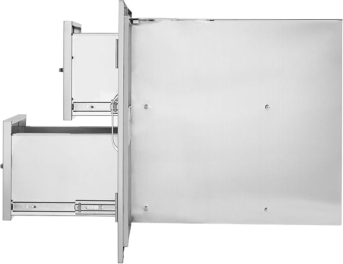 VEVOR Outdoor Kitchen Door Drawer Combo, 32.5"Wx21.7"Hx20.5"D, Access Door Double Drawers with Paper Towel Rack, BBQ Island Drawers with Stainless Steel Handles, 30.7"Wx20"Hx21"D Cutout Size