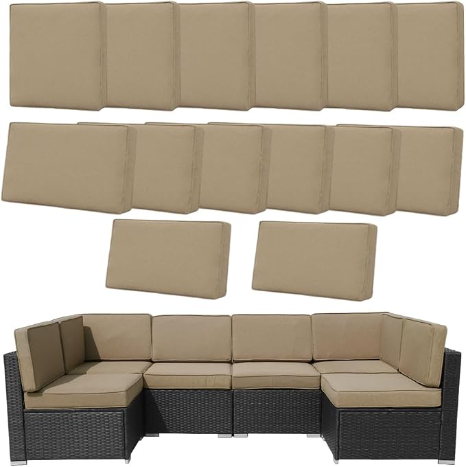 14Pcs Outdoor Cushion Covers Replacement Washable w/Zipper for 6-Seaters Sofa Patio Slipcovers Set Seat and Back Covers Only-25.6x25.6x3.9inch