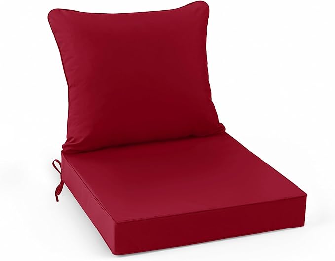 Summsun Waterproof Patio Cushions for Outdoor Furniture, Fade Resistant Back Pillow and Seat Cushion Set for Couch Replacements, 24 x 24 Inch, Red, 1 Set