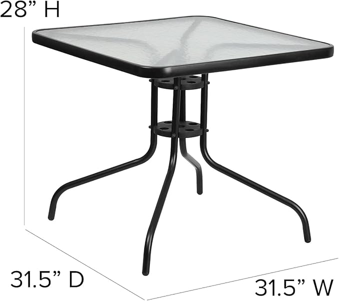 Flash Furniture Barker 31.5" Square Indoor/Outdoor Tempered Glass Metal Frame Side Table