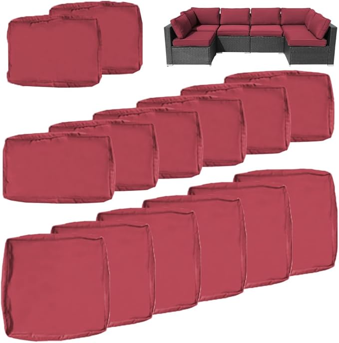 14Pcs Outdoor Cushion Covers Replacement Washable w/Zipper for 6-Seaters Sofa Patio Slipcovers Set Seat and Back Covers Only-25x25x3.15inch